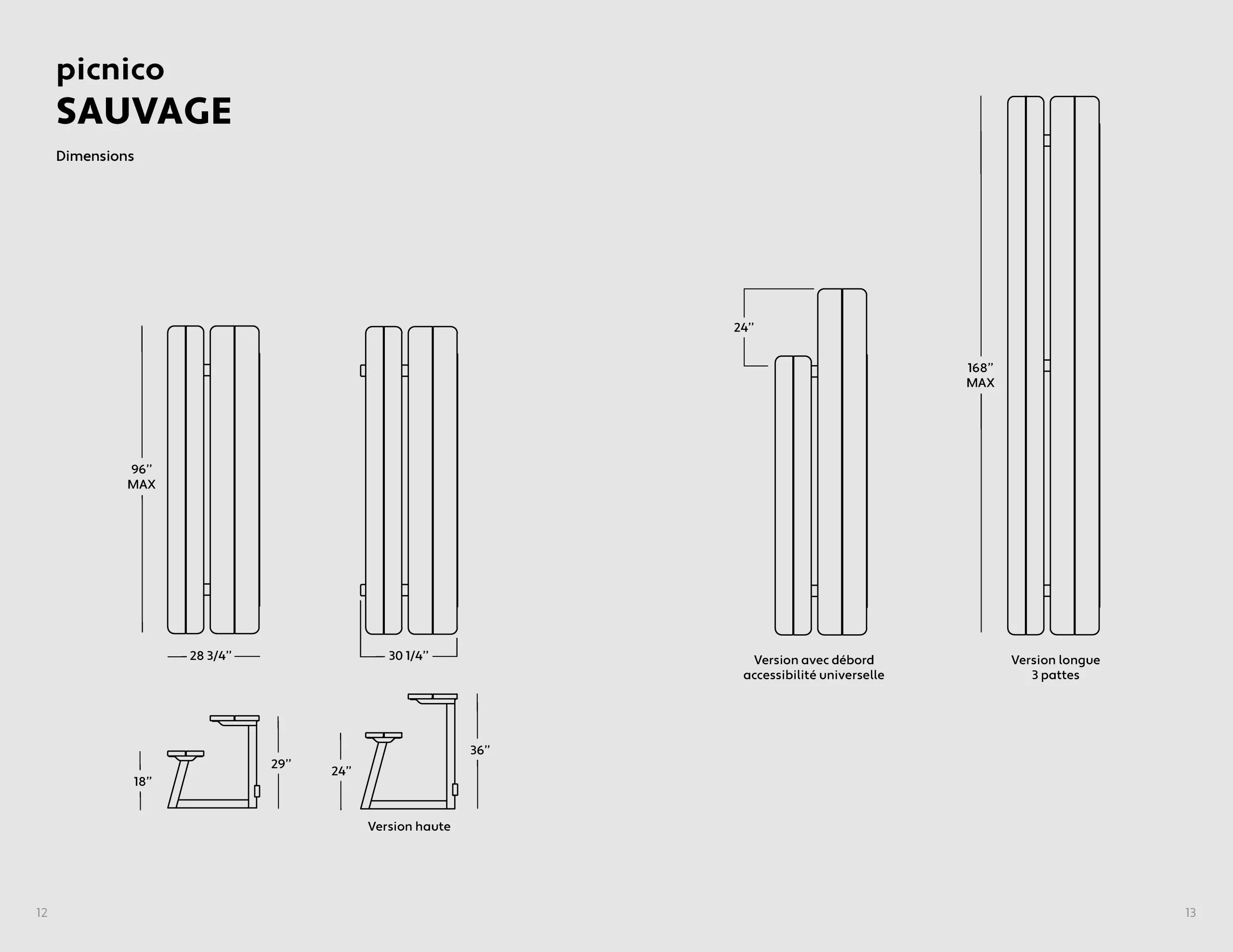 Plan technique de la table Picnico Sauvage.