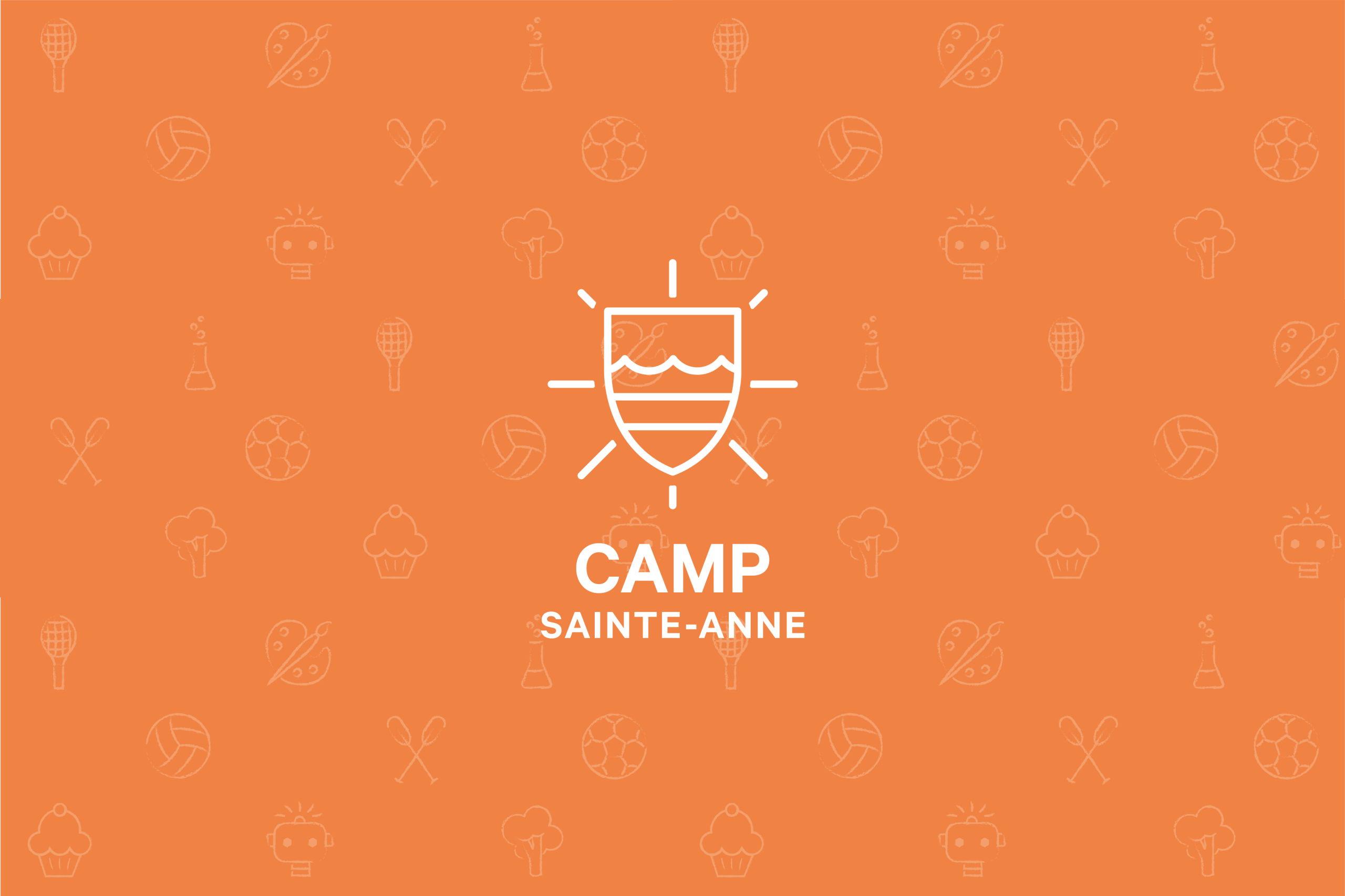Le logo du camps Sainte-Anne devant des icones des différentes activités offertes au camp.