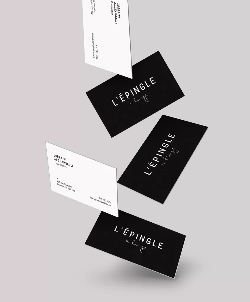 Cartes d'affaires de la boutique L'épingle à linge.