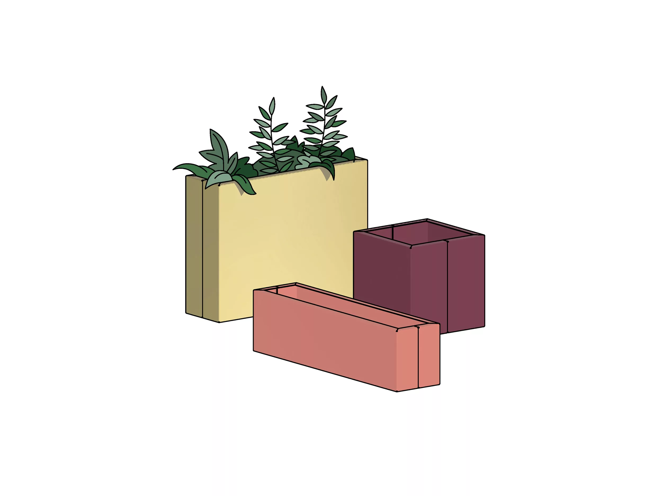 Vue isométrique du bac BUISSON, conçu et fabriqué par Taktik Design.