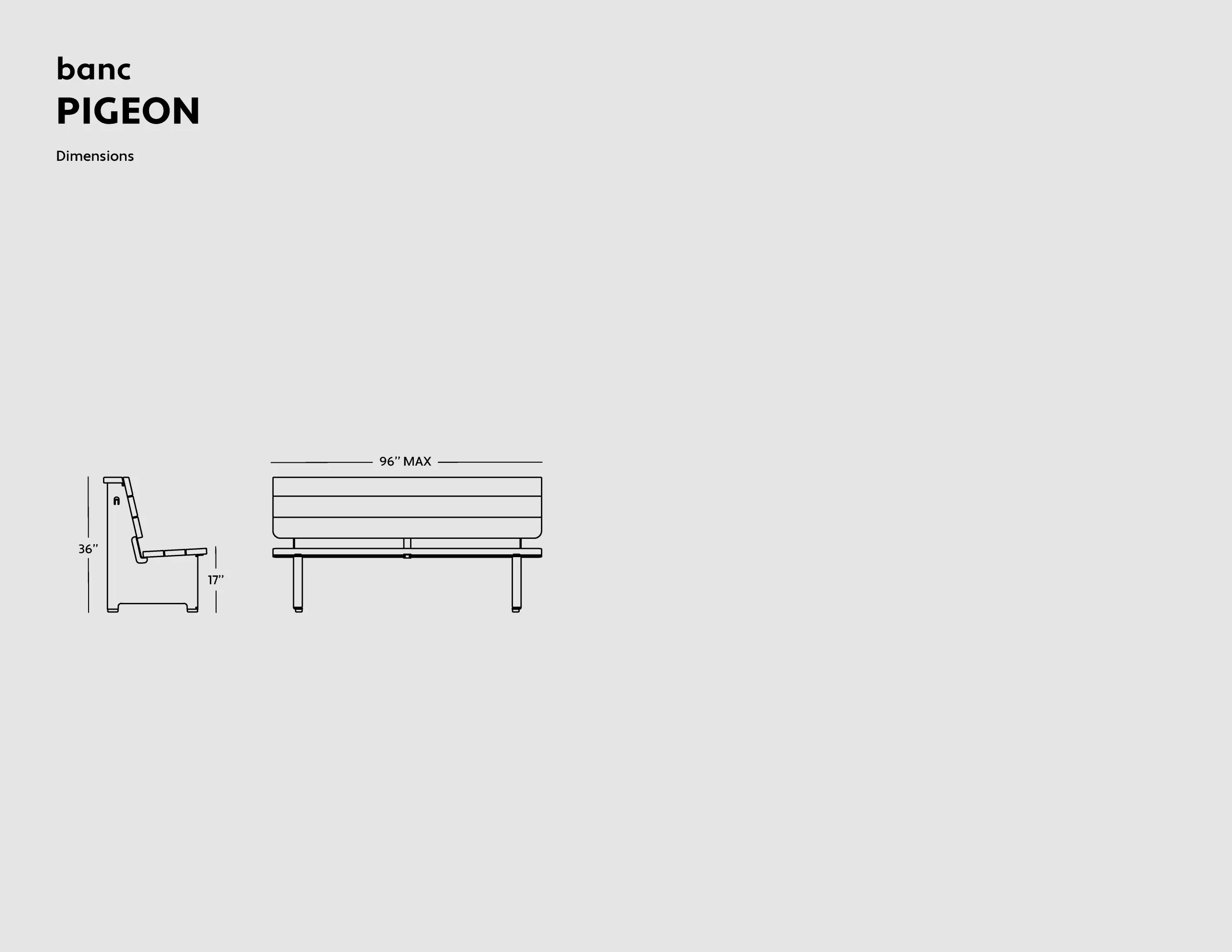 Plan technique du banc PIGEON, conçu et fabriqué par Taktik Design.